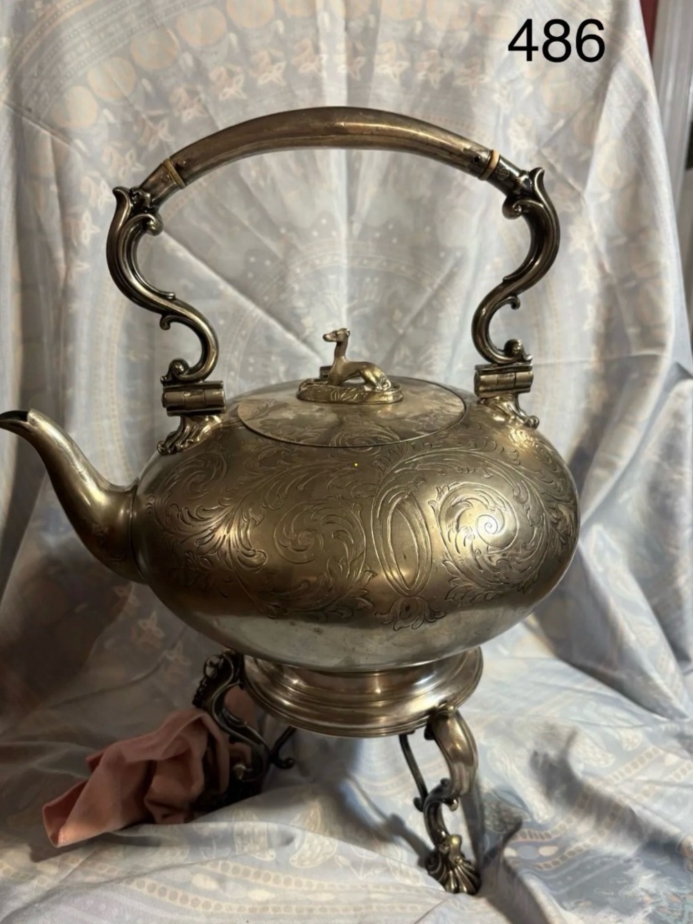 Antique Silver plated Ornate Teapot with Stand - late 1800s